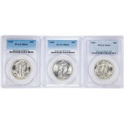 Lot of (3) 1945 Walking Liberty Half Dollar Coins NGC MS64