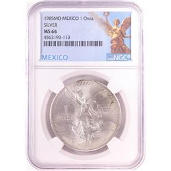 1985Mo Mexico 1 Onza Libertad Silver Coin NGC MS66