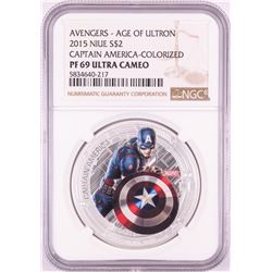 2015 Niue $2 Proof Avengers Age of Ultron Captain America Silver Coin NGC PF69 Ultra Cameo
