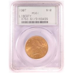 1907 $10 Liberty Head Eagle Gold Coin PCGS MS61 Old Green Rattler