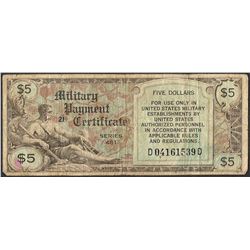 Series 481 $5 Military Payment Certificate Note