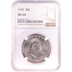 1955 Franklin Half Dollar Coin NGC MS64