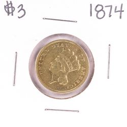 1874 $3 Indian Princess Head Gold Coin