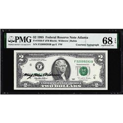 1995 $2 Federal Reserve Note PMG Superb Gem Uncirculated 68EPQ Courtesy Autograph