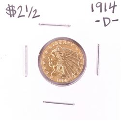 1914-D $2 1/2 Indian Head Quarter Eagle Gold Coin