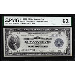 1918 $1 Federal Reserve Bank Note Kansas City Fr.738 PMG Choice Uncirculated 63