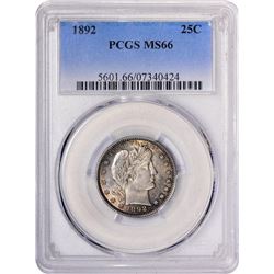1892 Barber Quarter Coin PCGS MS66