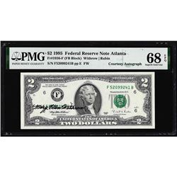1995 $2 Federal Reserve Note PMG Superb Gem Uncirculated 68EPQ Courtesy Autograph
