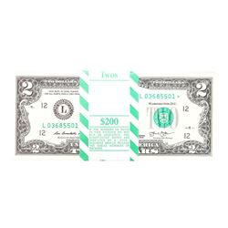 Pack of (100) Consecutive 2013 $2 Federal Reserve STAR Notes San Francisco