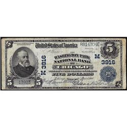 1902 PB $5 Washington Park NB of Chicago, IL CH# 3916 National Currency Note