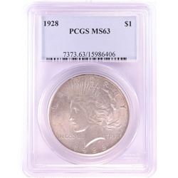 1928 $1 Peace Silver Dollar Coin PCGS MS63