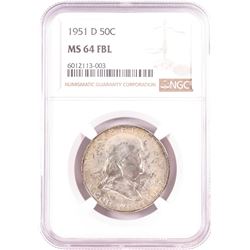 1951-D Franklin Half Dollar Coin NGC MS64FBL