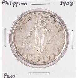1908 Philippines Peso Silver Coin