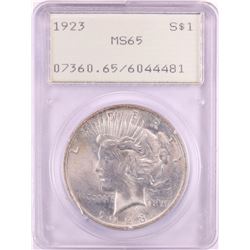 1923 $1 Peace Silver Dollar Coin PCGS MS65 Green Rattler Holder