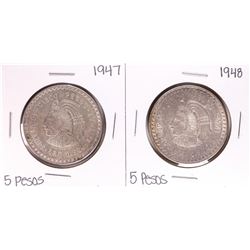 Lot of 1947-1948 Mexico Cuauhtemoc Cinco Pesos Silver Coins