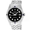 Rolex Mens Stainless Steel Slate Black Diamond & Sapphire Datejust Wristwatch