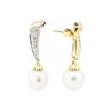 Image 2 : 0.61 ctw Diamond and Pearl Earrings - 18KT Yellow Gold