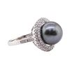 Image 2 : Tahitian Pearl and Diamond Ring - 18KT White Gold