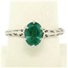 Image 5 : 14k White Gold 1.38 ctw Prong Set Oval Cut Emerald Filigree Solitaire Ring