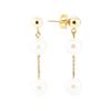 Image 2 : Double Pearl Dangle Earrings - 14KT Yellow Gold