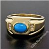 Image 2 : Men's 14kt Yellow Gold Oval Cabochon Turquoise Solitaire and Diamond Ring