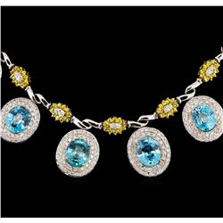 42.82 ctw Blue Zircon and Diamond Necklace - 14-18KT White And Yellow Gold