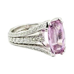 7.74 ctw Rectangular Cushion Brilliant Pink Topaz And Diamond Ring - 18KT White