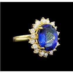 14KT Yellow Gold 5.44 ctw Tanzanite and Diamond Ring