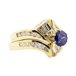 1.61 ctw Blue Sapphire And Diamond Ring And Band - 14KT Yellow Gold