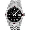 Rolex Mens Stainless Steel Black Diamond & Ruby Datejust Wristwatch