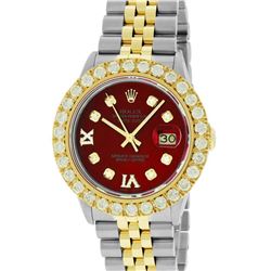 Rolex Mens 2 Tone Red VS 4 ctw Beadset Diamond Datejust Wristwatch with Rolex Bo