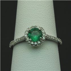 0.57 ctw Emerald and Diamond Ring - 14KT White Gold