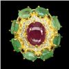 Image 1 : Oval Red Ruby 10x8mm Green Emerald Ring