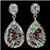 Image 1 : Natural Emerald Rhodolite Garnet Tanzanite Earrings