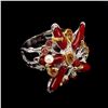 Image 3 : Natural Top Red Coral Ruby Sapphire Pearl Ring