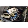 Image 2 : Tote of power bars and extension cords with bucket of screws