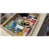 Image 2 : Box and two tote of office supplies and crafts supplies