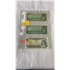Image 1 : 3 MINT CANADIAN 1 DOLLAR BILLS 1967-TYPE I 1867/1967, 1967 TYPE II SERIAL NUMBER, 1973 LAST ISSUE OF