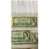 Image 2 : 5  1954 CANADIAN BILLS - 3 1 DOLLAR BILLS AND 2  DOLLAR BILLS