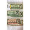 Image 3 : 5  1954 CANADIAN BILLS - 3 1 DOLLAR BILLS AND 2  DOLLAR BILLS