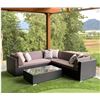 Image 1 : BRAND NEW OUTDOOR SYMMETRICAL SECTIONAL SOFA  AND GLASS TOP COFFEE TABLE W/ DARK GREY CUSHIONS AND 3