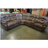 Image 2 : BRAND NEW BROWN AIR LEATHER STUDDED 3PC RECLINING SECTIONAL SOFA W/ CONSOLE - RETAIL $2599