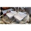 Image 1 : 3 TIER STONEWARE SERVING SET, 2 WARMING DISHES ON STANDS