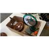 Image 2 : SMALL LEADED GLASS ART AND ASH TRAY STAND, SAIL BOAT BOWL