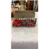 Image 2 : VINTAGE FIRE TRUCK TOY WITH FRICTION SIREN, 3 TOY TRUCKS IN BOX