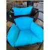 Image 2 : BRAND NEW OUTDOOR MODERN FOLDABLE HANGING CHAIR W/ BLUE CUSHIONS - RETAIL $949 AND RATED FOR 300LBS
