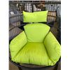 Image 2 : BRAND NEW OUTDOOR MODERN FOLDABLE HANGING CHAIR W/ GREEN CUSHIONS - RETAIL $949 AND RATED FOR 300LBS