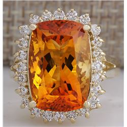 8.87 CTW Natural Citrine And Diamond Ring 18K Solid Yellow Gold