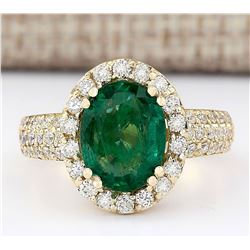 3.46 CTW Natural Emerald And Diamond Ring In 18K Yellow Gold