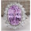 Image 1 : 11.03 CTW Natural Pink Kunzite And Diamond Ring In 18K White Gold